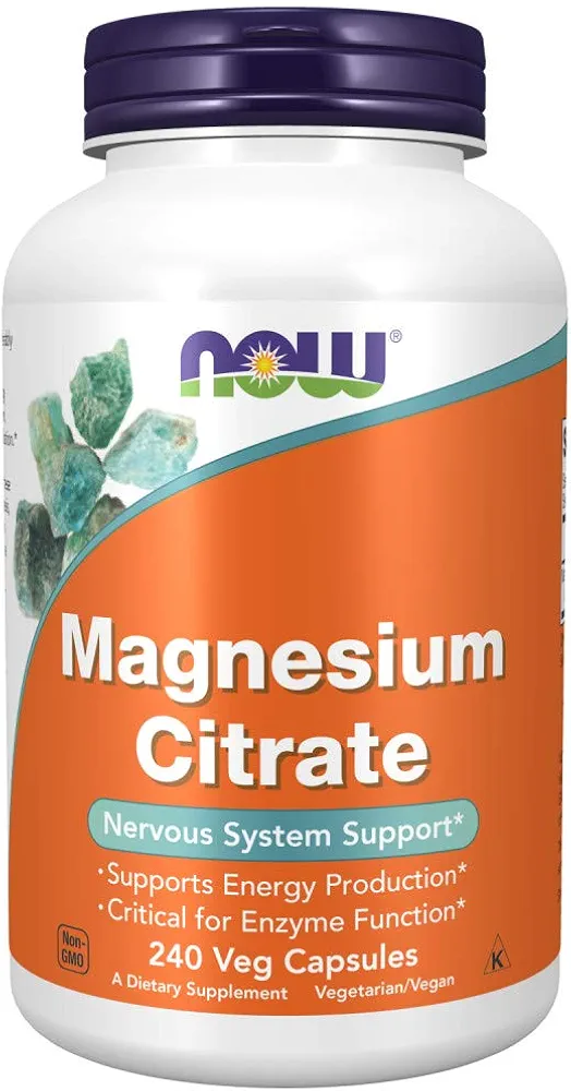 NOW Supplements Magnesium Citrate | Energy, Enzyme & Nerve Support | 240 Capsules
