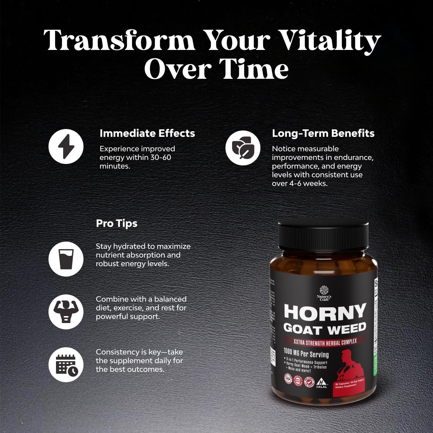 Horny Goat Weed for Men | Extra Strength | Stamina, Energy & Performance | 90 Capsules - Image 5