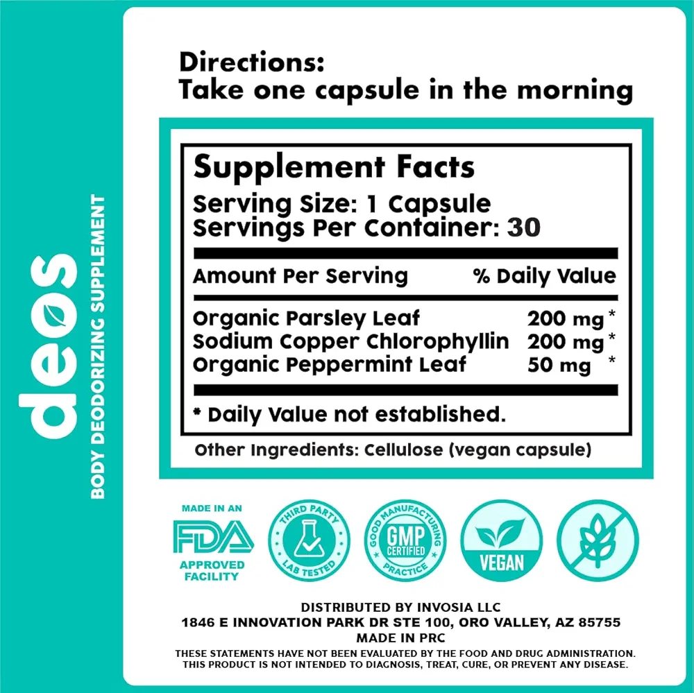 DEOS Internal Deodorant Supplement | Full Body Odor Control | 30 Capsules - Image 2