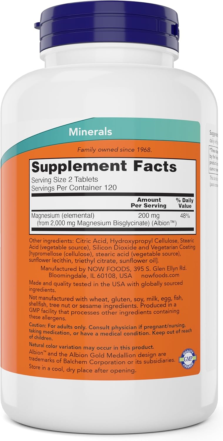 NOW Foods Magnesium Glycinate | Supports Muscle & Nerve Function | 240 Capsules - Image 2