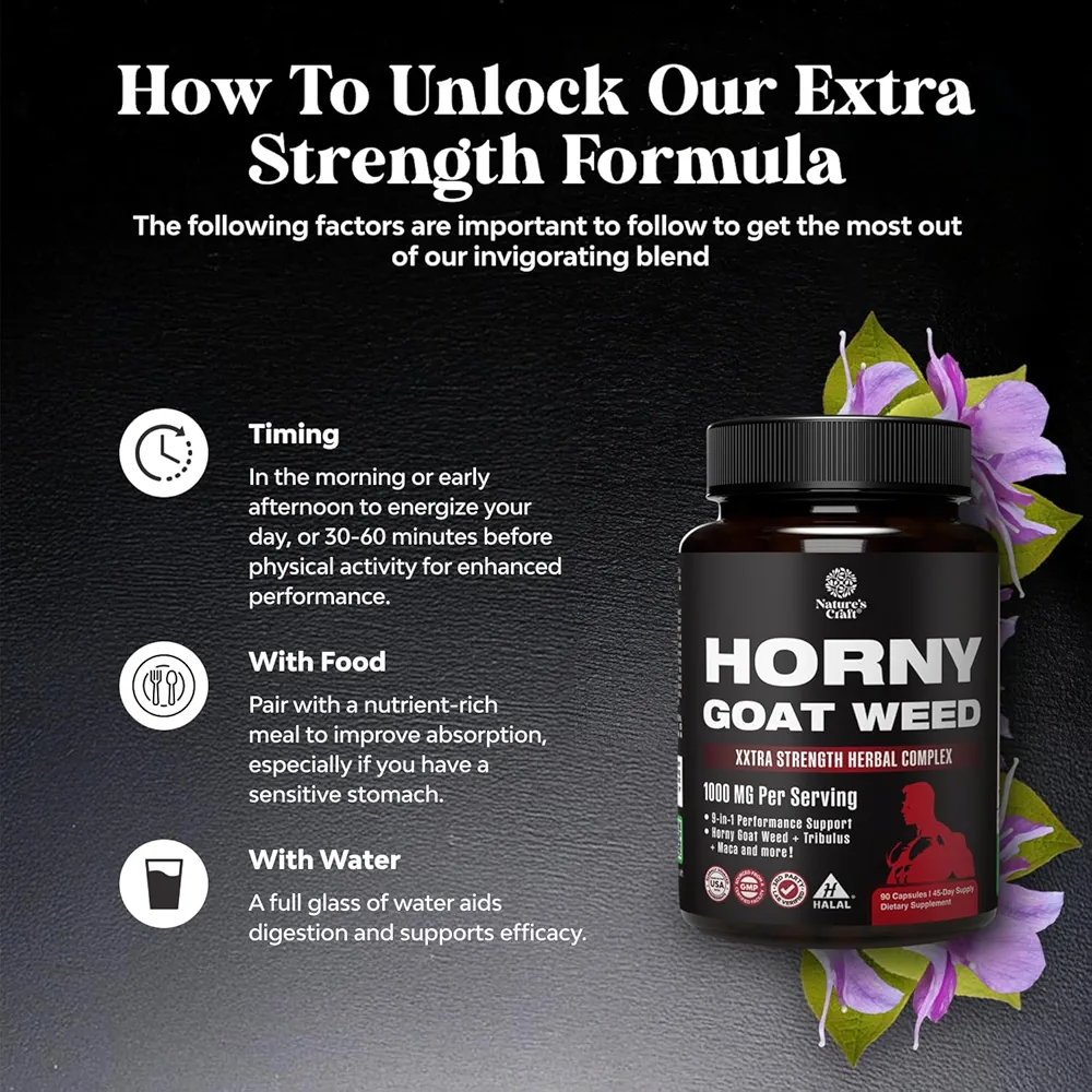 Horny Goat Weed for Men | Extra Strength | Stamina, Energy & Performance | 90 Capsules - Image 4
