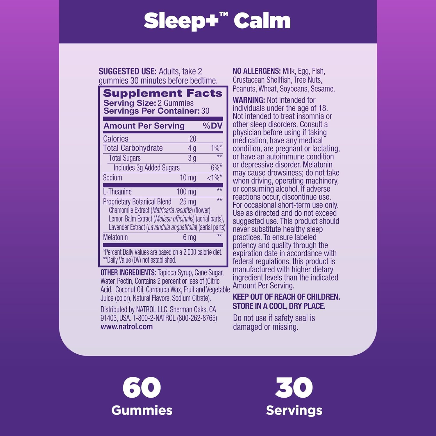 Natrol Sleep+ Calm Melatonin Gummies | Sleep Support & Relaxation | 60 Gummies - Image 6