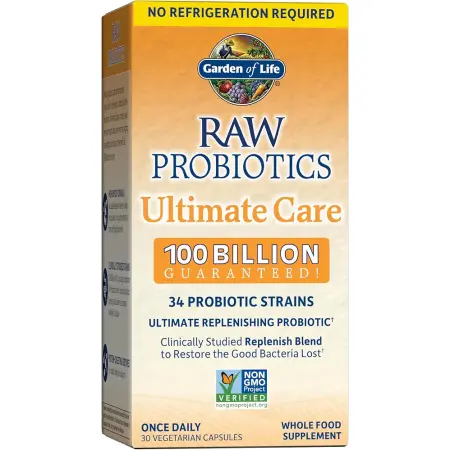 Garden of Life Raw Probiotics: 100 Billion CFU, 34 Strains, Digestive Enzymes | 30 Capsules