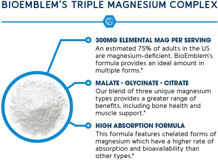 BioEmblem Triple Magnesium Complex | High Absorption, Vegan, Non-GMO | 90 Capsules - Image 2