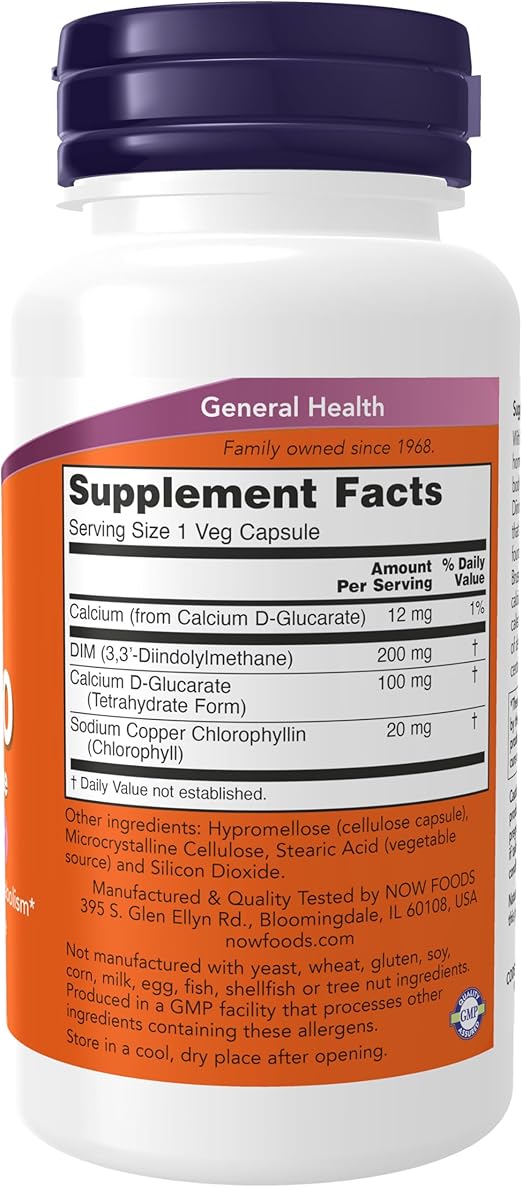 NOW DIM 200 with Calcium D-Glucarate | Hormone Metabolism |90 Veg Capsules - Image 2
