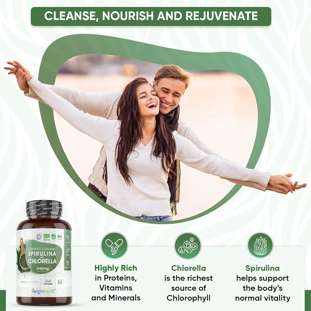 Organic Spirulina & Chlorella Capsules | High Strength | 240 Vegan Caps - Image 2
