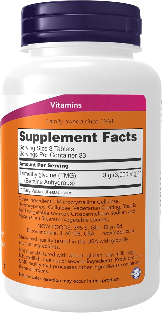 NOW TMG Supplement 1000mg | For Methylation & Liver Support |100 Tablets - Image 2
