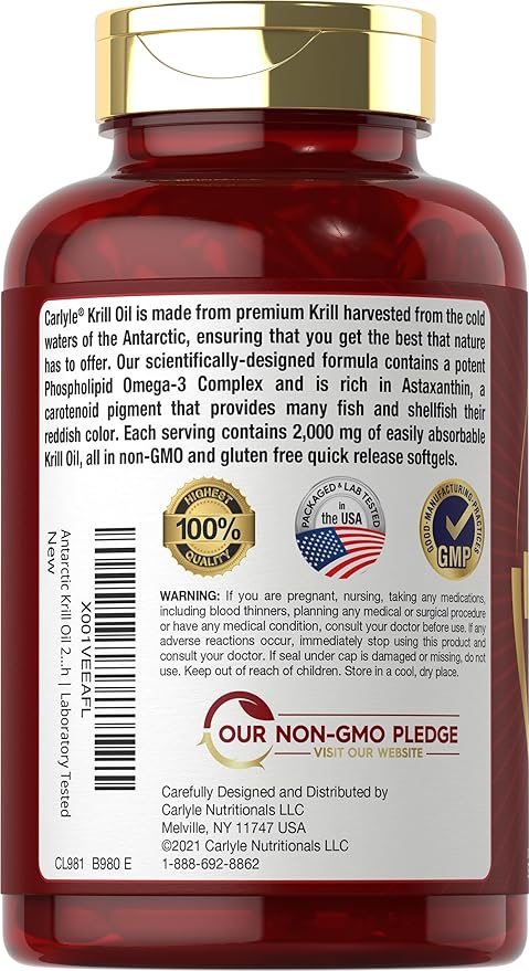 Carlyle Antarctic Krill Oil 2000 mg ,Omega-3 EPA, DHA | 120 Softgels - Image 3
