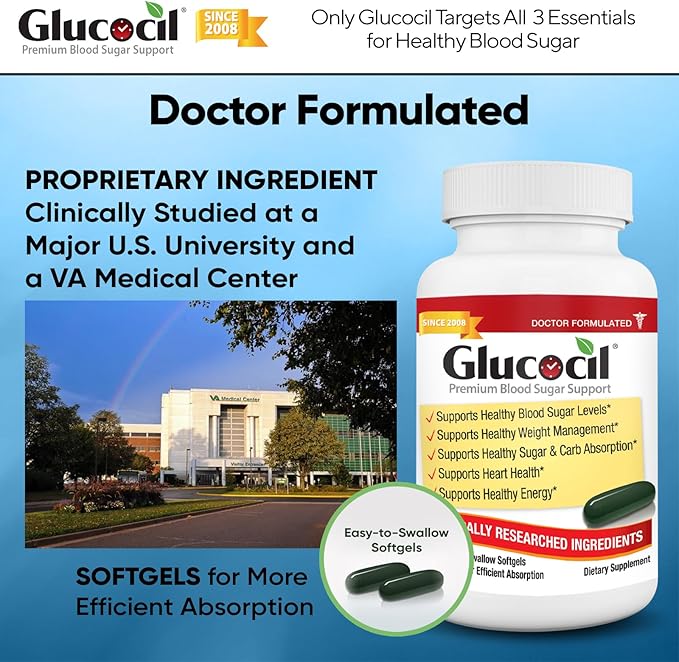 Doctor Formulated Glucocil Softgels – Premium Blood Sugar Support with Berberine & Mulberry Leaf (120 Softgels)