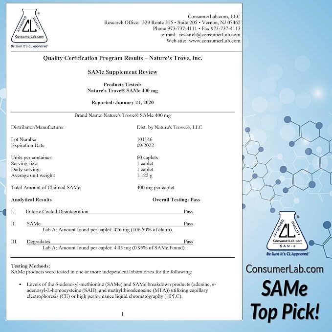 Nature's Trove SAM-e 400mg | 30 Enteric Coated Caplets - Image 3