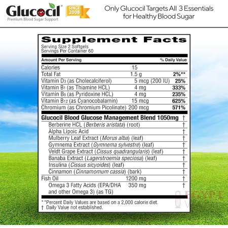 Doctor Formulated Glucocil Softgels – Premium Blood Sugar Support with Berberine & Mulberry Leaf (120 Softgels)
