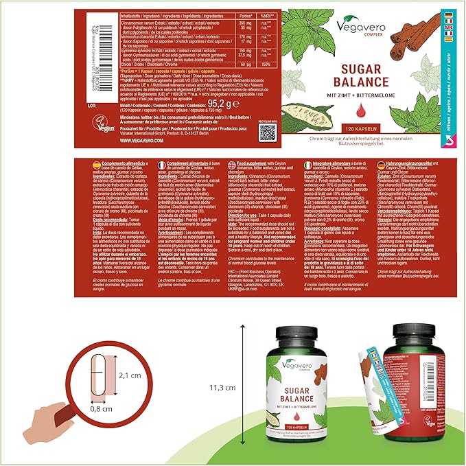 Vegavero Sugar Balance Complex | Blood Glucose Metabolism | 120 Vegan Capsules - Image 3