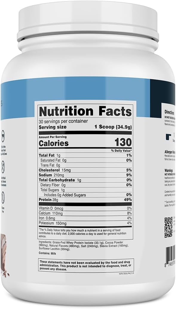Transparent Labs Grass-Fed Whey Protein Isolate – Naturally Flavored, Gluten-Free Whey Protein Powder with 28g Protein & 9 Essential Amino Acids – 30 Servings, Milk Chocolate - Image 2