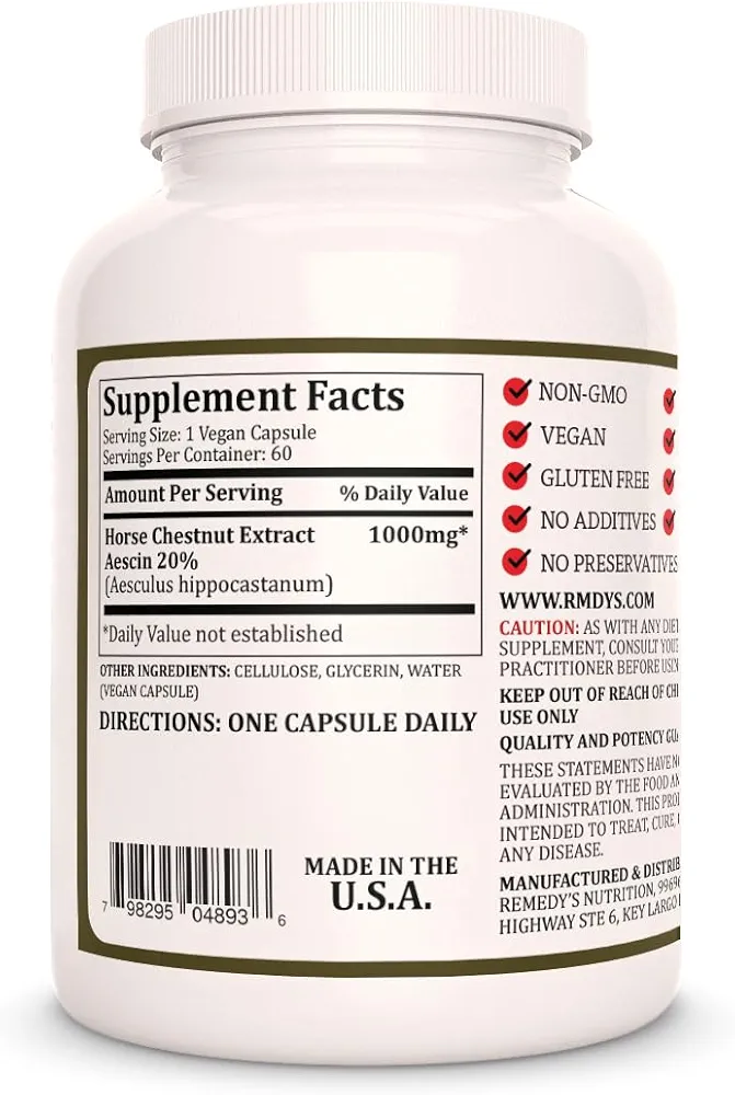 Remedy's Nutrition Horse Chestnut Extract | 1000mg | 60 Vegan Capsules - Image 2