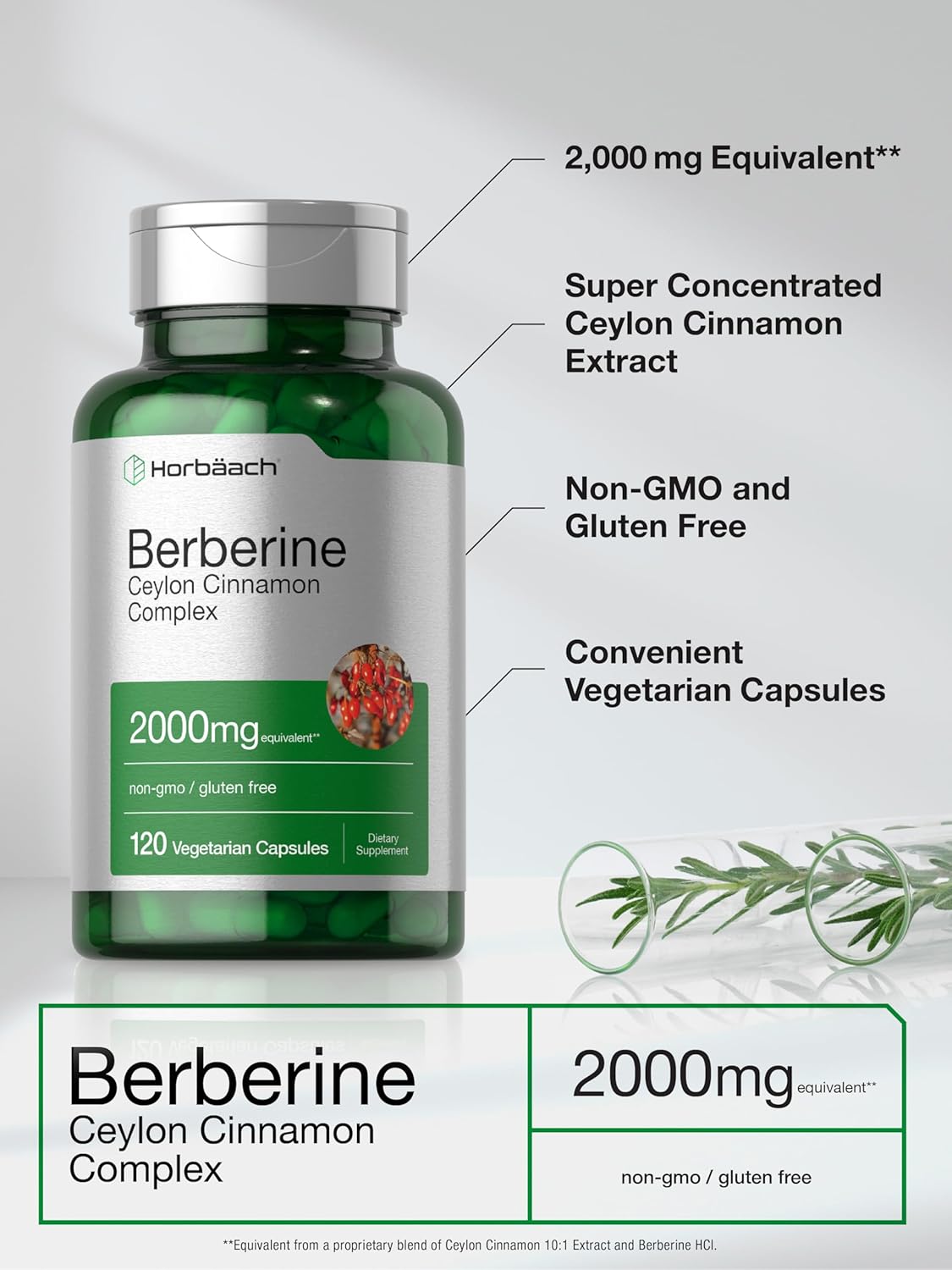 Horbaach Berberine with Ceylon Cinnamon 2000mg | 120 Caps - Image 3