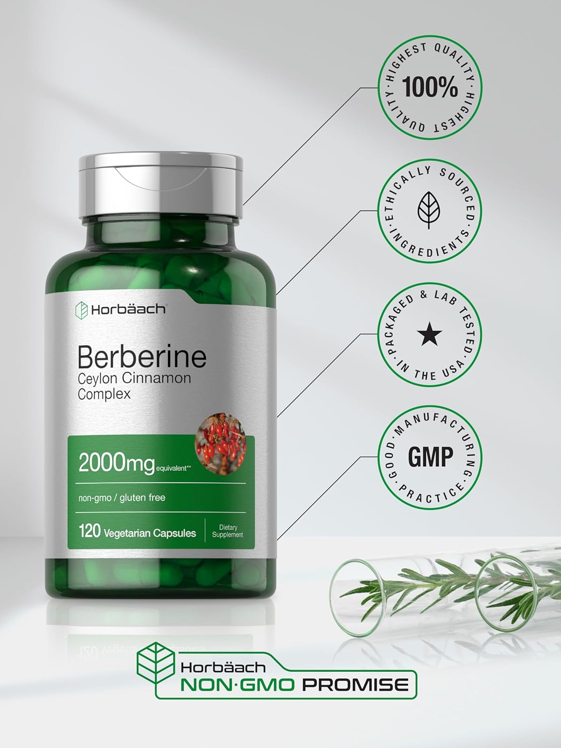 Horbaach Berberine with Ceylon Cinnamon 2000mg | 120 Caps - Image 5