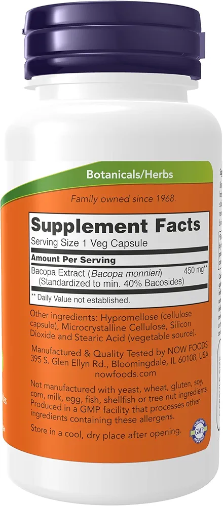 NOW Bacopa Monnieri Supplement | For Brain Health Support | 90 Veg Caps - Image 2