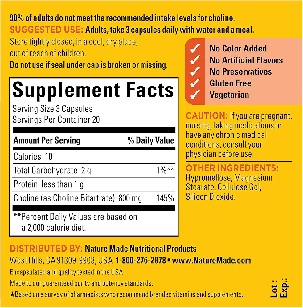 Nature Made Extra Strength Choline | Brain & Liver Support | 60 Capsules - Image 6