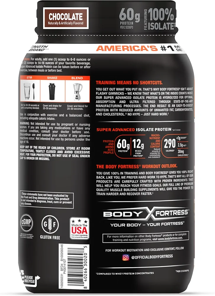 Body Fortress Super Advanced Whey Protein Isolate | Chocolate | 1.36 kg - Image 3