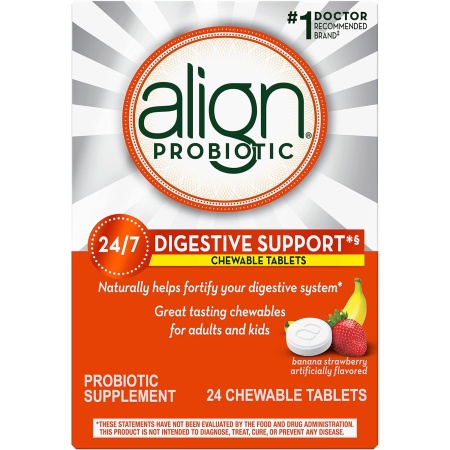Align Probiotic, Chewable Probiotic Tablets for Women and Men, Fortify Your Digestive System 24/7 with Healthy Bacteria,24 Tablets