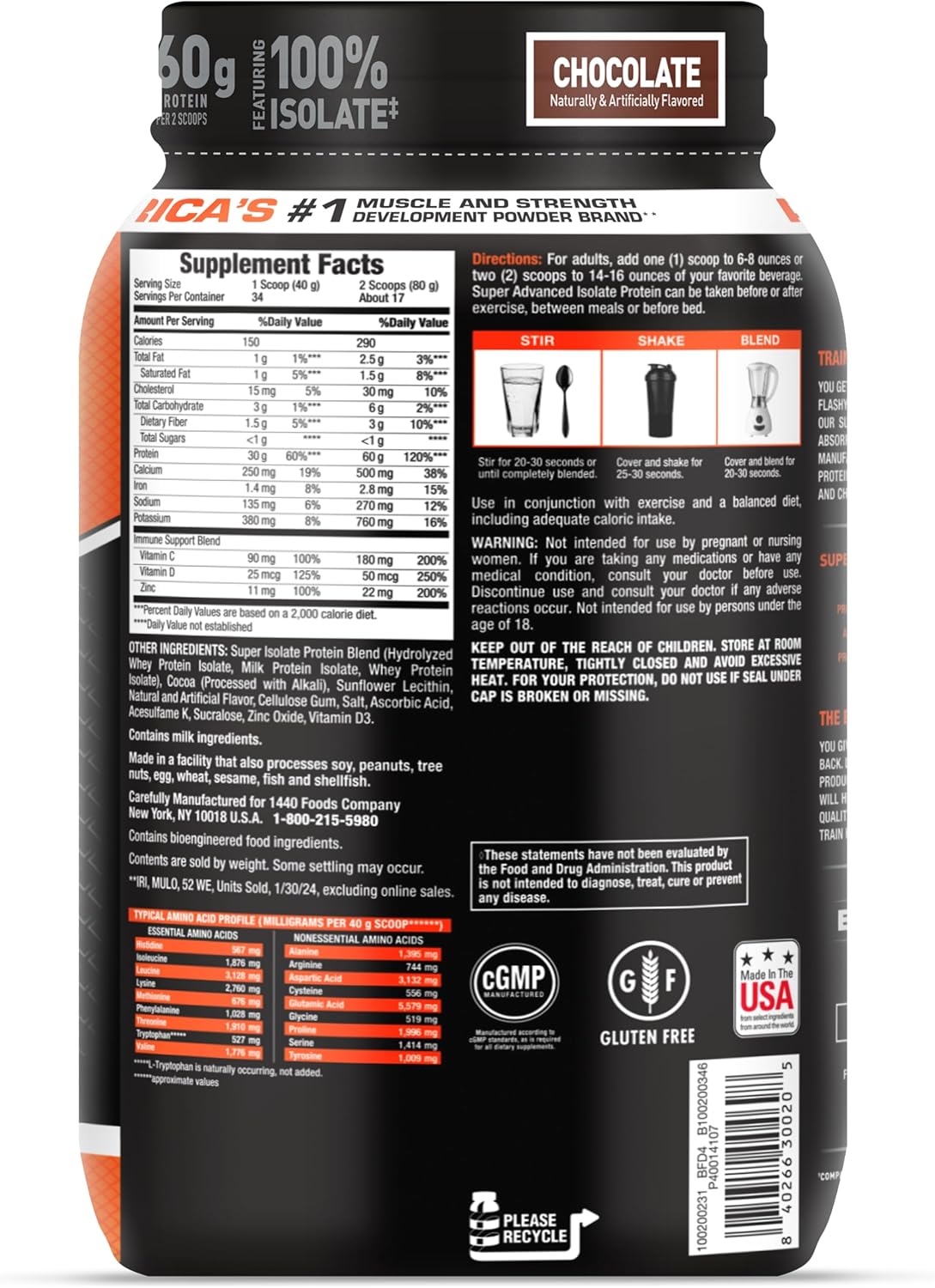 Body Fortress Super Advanced Whey Protein Isolate | Chocolate | 1.36 kg - Image 2