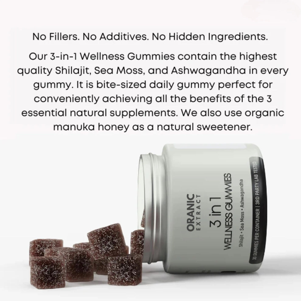 Organic Extract 3-in-1 Gummies | Shilajit, Sea Moss, Ashwagandha | 30 Gummies - Image 2