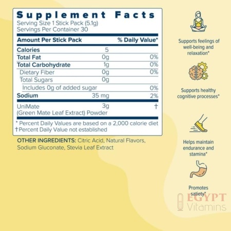 Unicity Unimate Natural Lemon—Ultra Concentrated Yerba Mate Drink Mix (30 Packets)