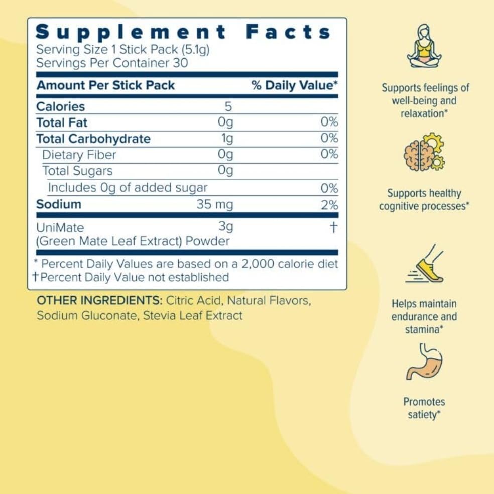Unicity Unimate Natural Lemon—Ultra Concentrated Yerba Mate Drink Mix (30 Packets)