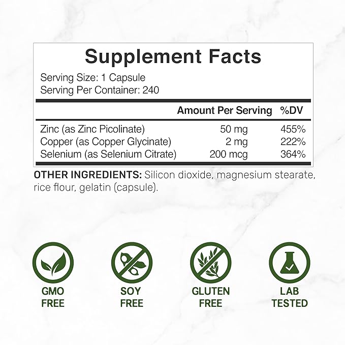 Deal Supplement Zinc 50mg with Selenium + Copper | 3-in-1 Immune Support | 240 Capsules - Image 2