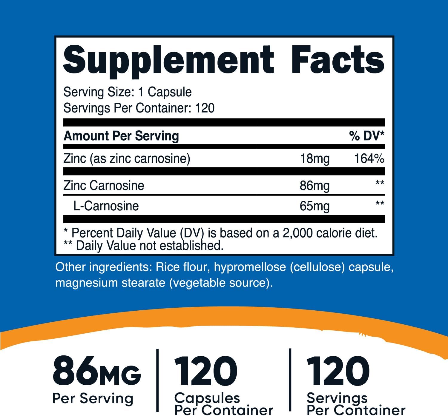 Nutricost Zinc Carnosine 86mg |120 Capsules - Image 2