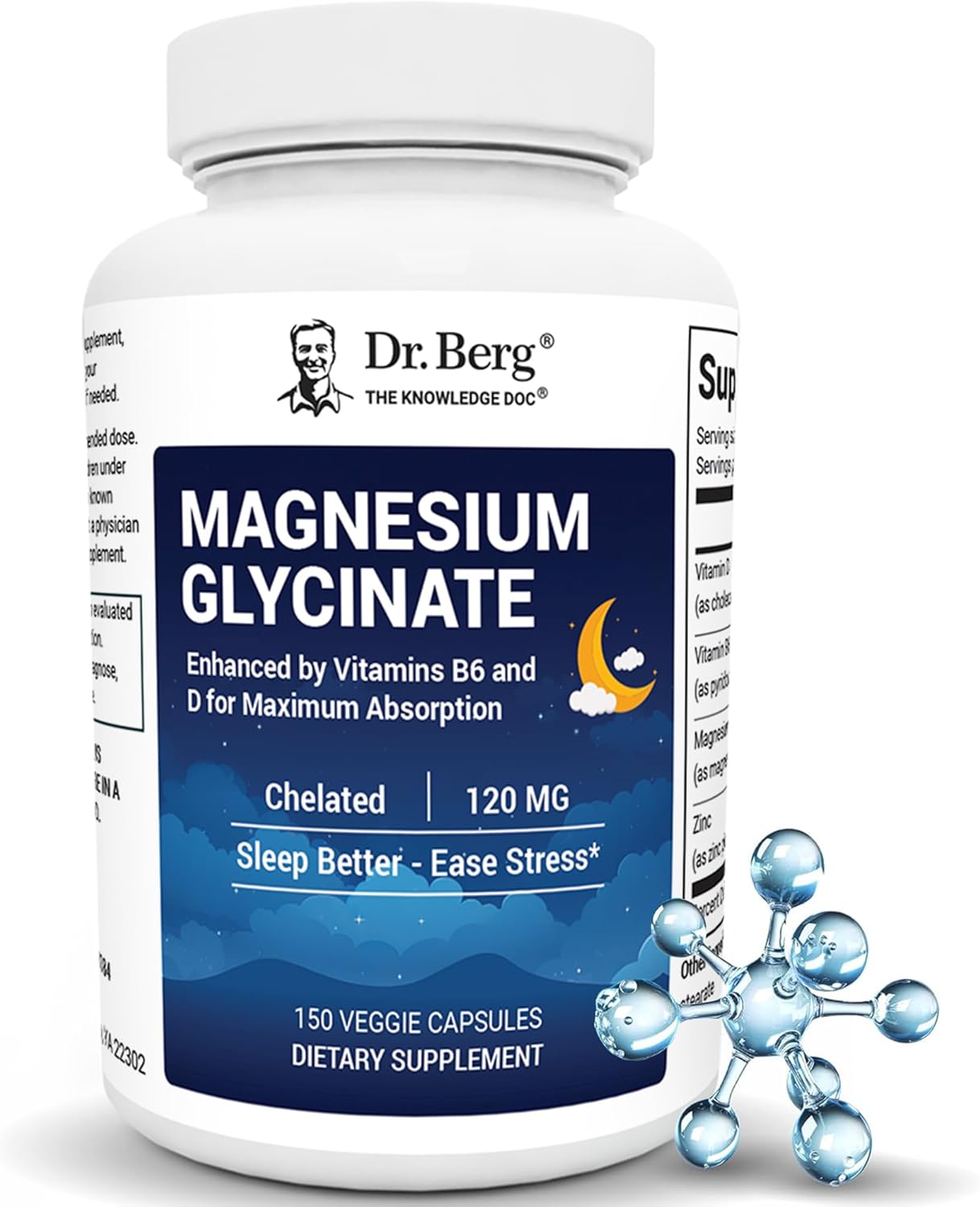 Dr. Berg Magnesium Glycinate Chelated with Vitamin D, B6, and Zinc – 150 Capsules