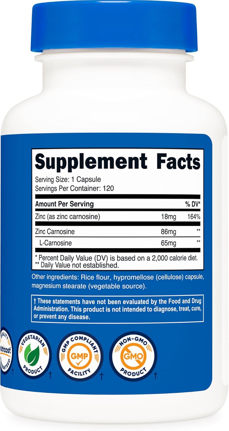 Nutricost Zinc Carnosine 86mg |120 Capsules - Image 4