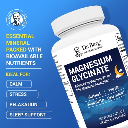 Dr. Berg Magnesium Glycinate Chelated with Vitamin D, B6, and Zinc – 150 Capsules