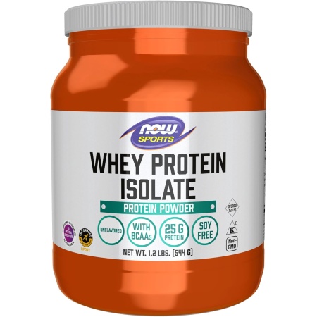 NOW Sports Whey Protein Isolate - 25g Protein with BCAAs | Unflavored Powder |1.2 lb (544g)