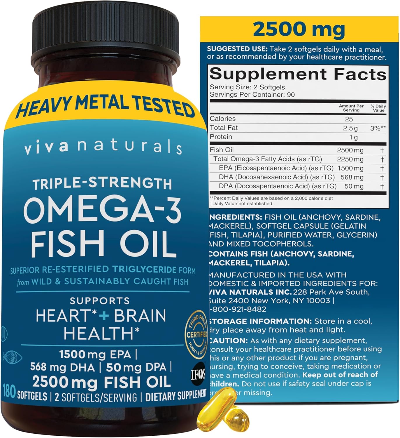 Omega 3 Fish Oil Supplement for Women and Men – 180 Softgels