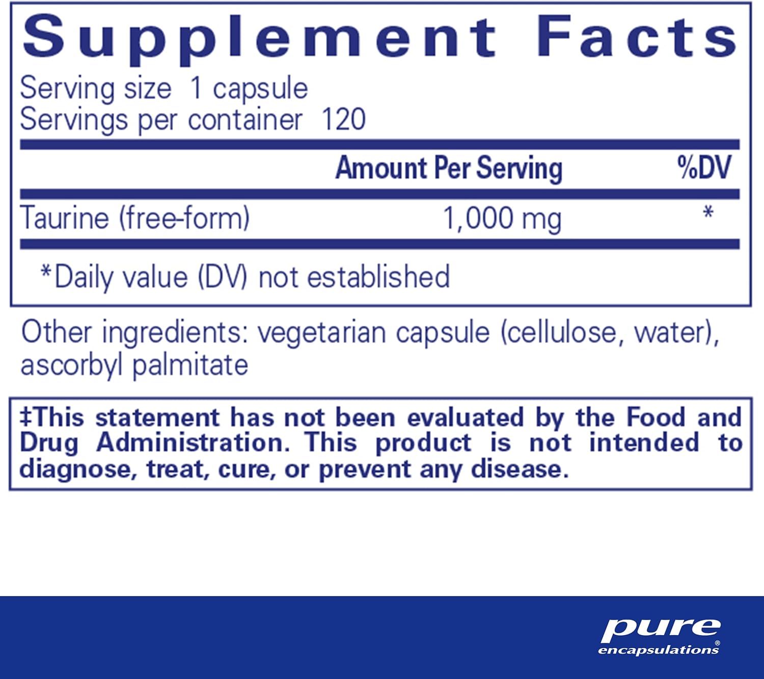Pure Encapsulations Taurine 1,000 mg – 120 Capsules
