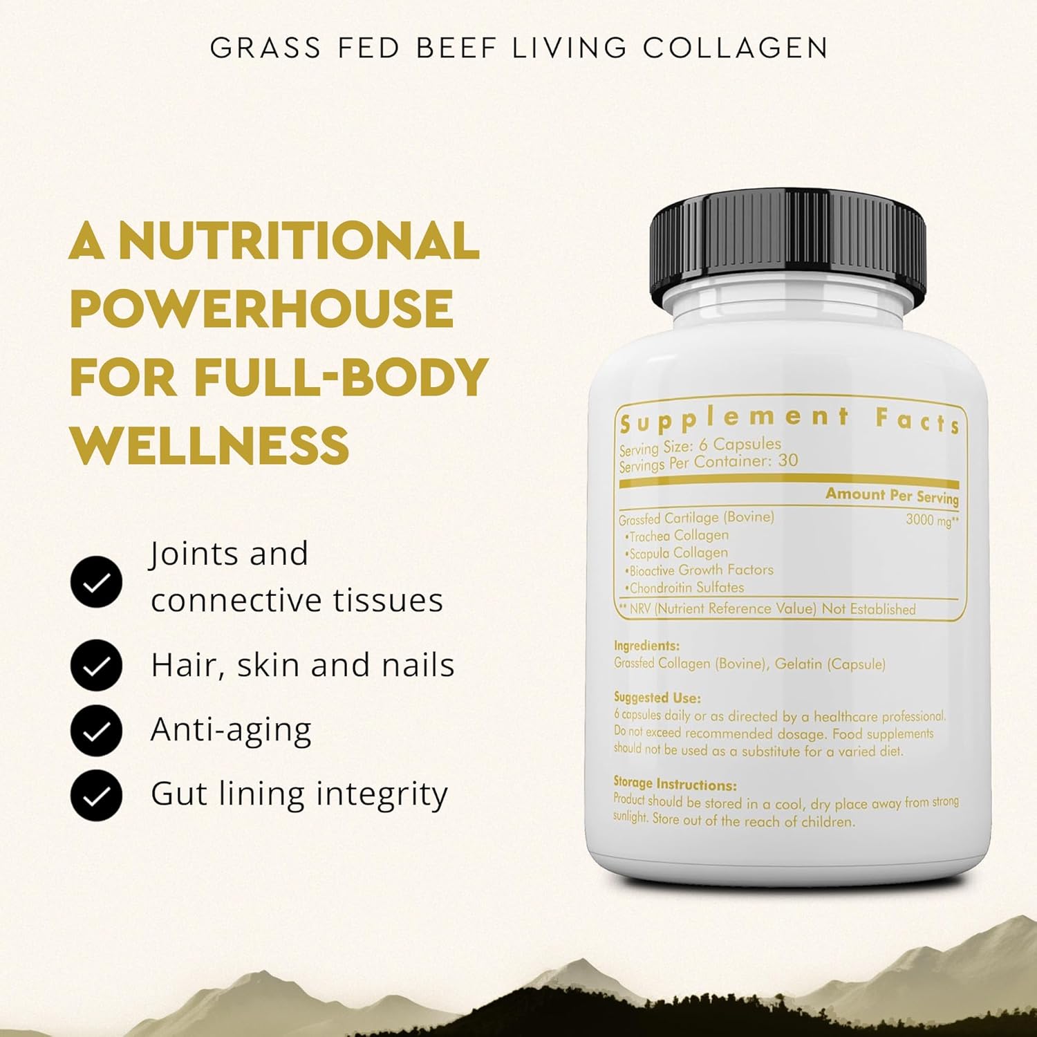 Ancestral Supplements Grass Fed Beef Living Collagen |Type II Collagen |180 Capsules - Image 3