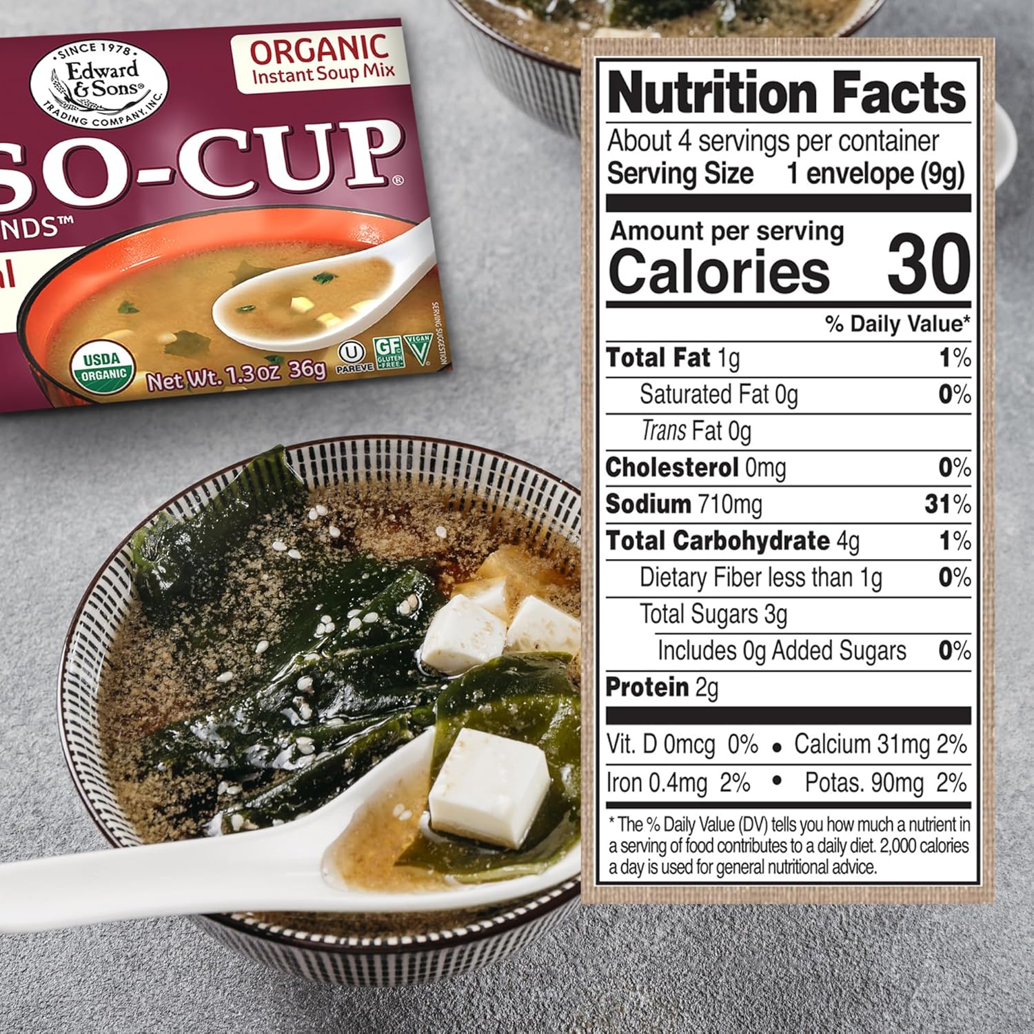 Edward & Sons Traditional Instant Miso-Cup with Tofu - Instant Miso Soup Packets, Miso Soup with Tofu, Instant Soup Packets, 36gm - Image 3