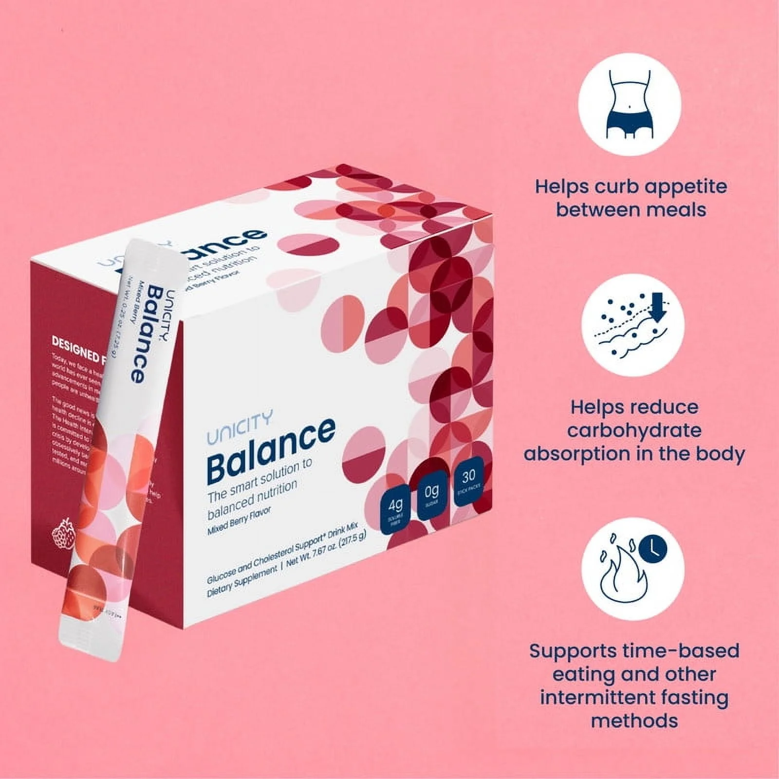 UNICITY BALANCE: Mixed Berry Flavor, Serving size 1 Stick Pack (7.25g) 30 Stick Packs - Image 2