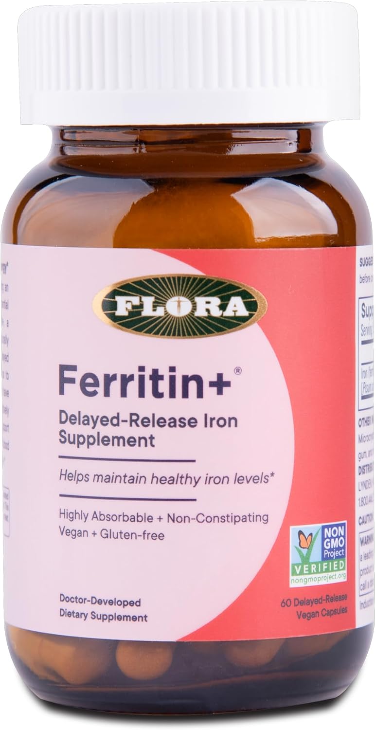 Flora Ferritin+ Delayed-Release Iron Supplement - Blood Cell & Energy Support - 60 Capsules