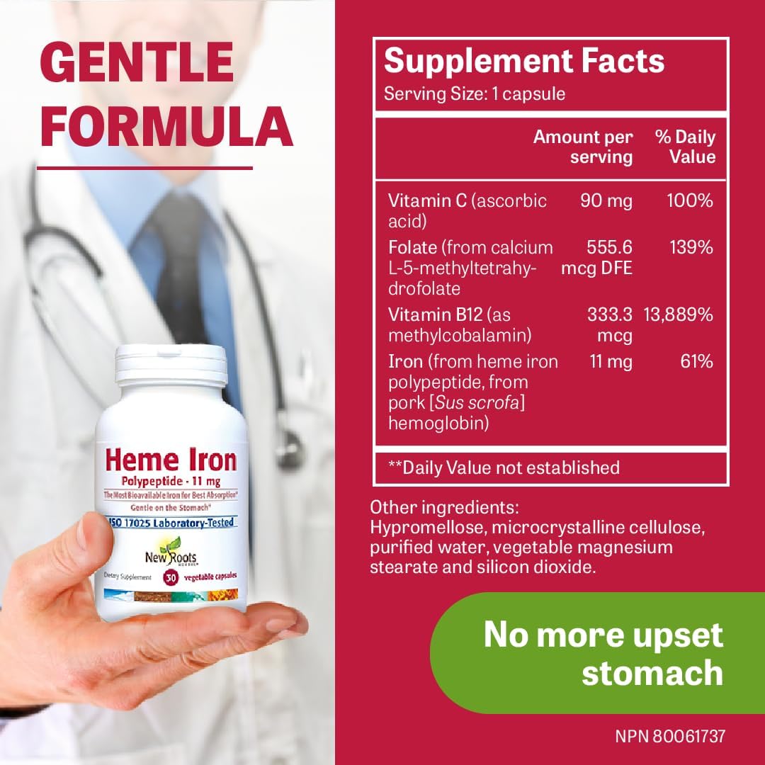 New Roots Heme Iron Supplement | Non-Constipating Formula | 30 Capsules - Image 7