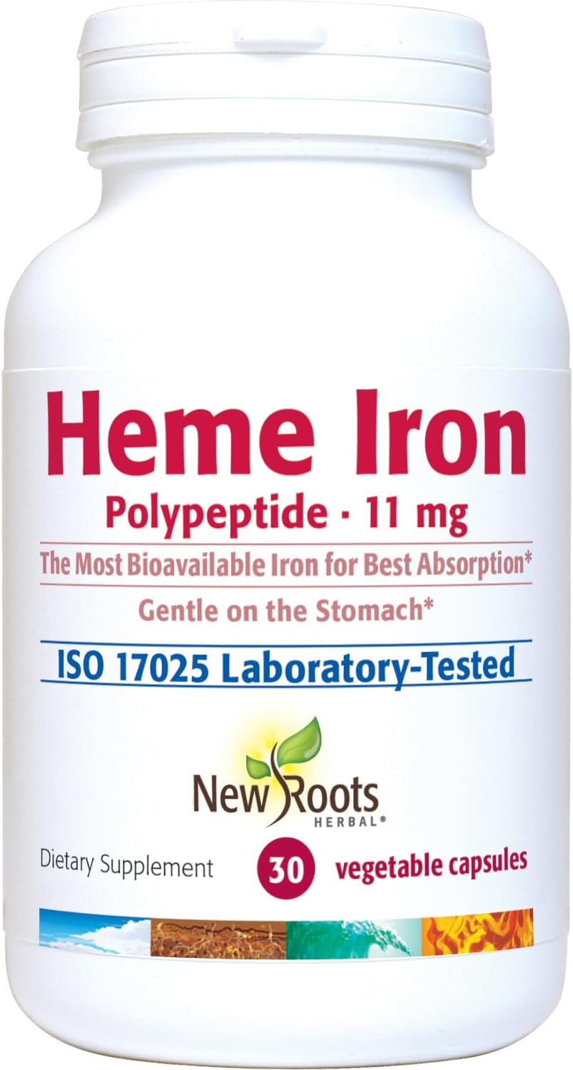 New Roots | Iron Supplement with Vitamin C and B12, Folate, Designed by Naturopathic Doctor for Best Absorption, Raise Hemoglobin & Ferritin for Women, Low-FODMAP (30 Gelatin Capsules)