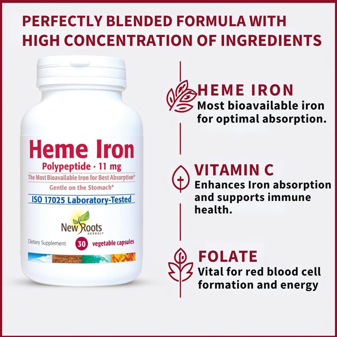 New Roots Heme Iron Supplement | Non-Constipating Formula | 30 Capsules - Image 3