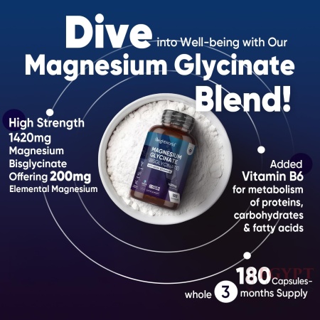 Weight World Magnesium Glycinate with Vitamin B6 – 1420mg Pure Magnesium Bisglycinate Powder Capsules – 180 Capsules