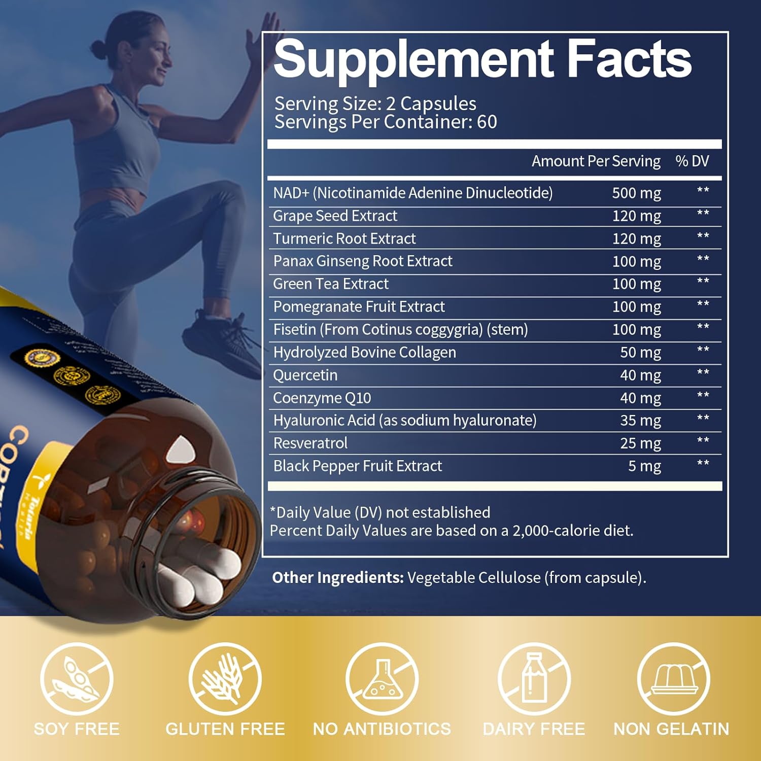 NAD+ Supplement with Nicotinamide Riboside, Resveratrol, Quercetin & Betaine – 120 Capsules