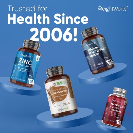 Weight World Magnesium Glycinate with Vitamin B6 – 1420mg Pure Magnesium Bisglycinate Powder Capsules – 180 Capsules