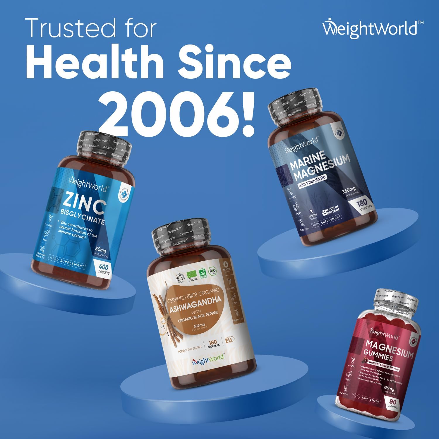 Weight World Magnesium Glycinate with Vitamin B6 – 1420mg Pure Magnesium Bisglycinate Powder Capsules – 180 Capsules