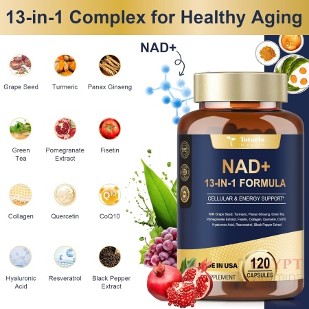 NAD+ Supplement with Nicotinamide Riboside, Resveratrol, Quercetin & Betaine – 120 Capsules