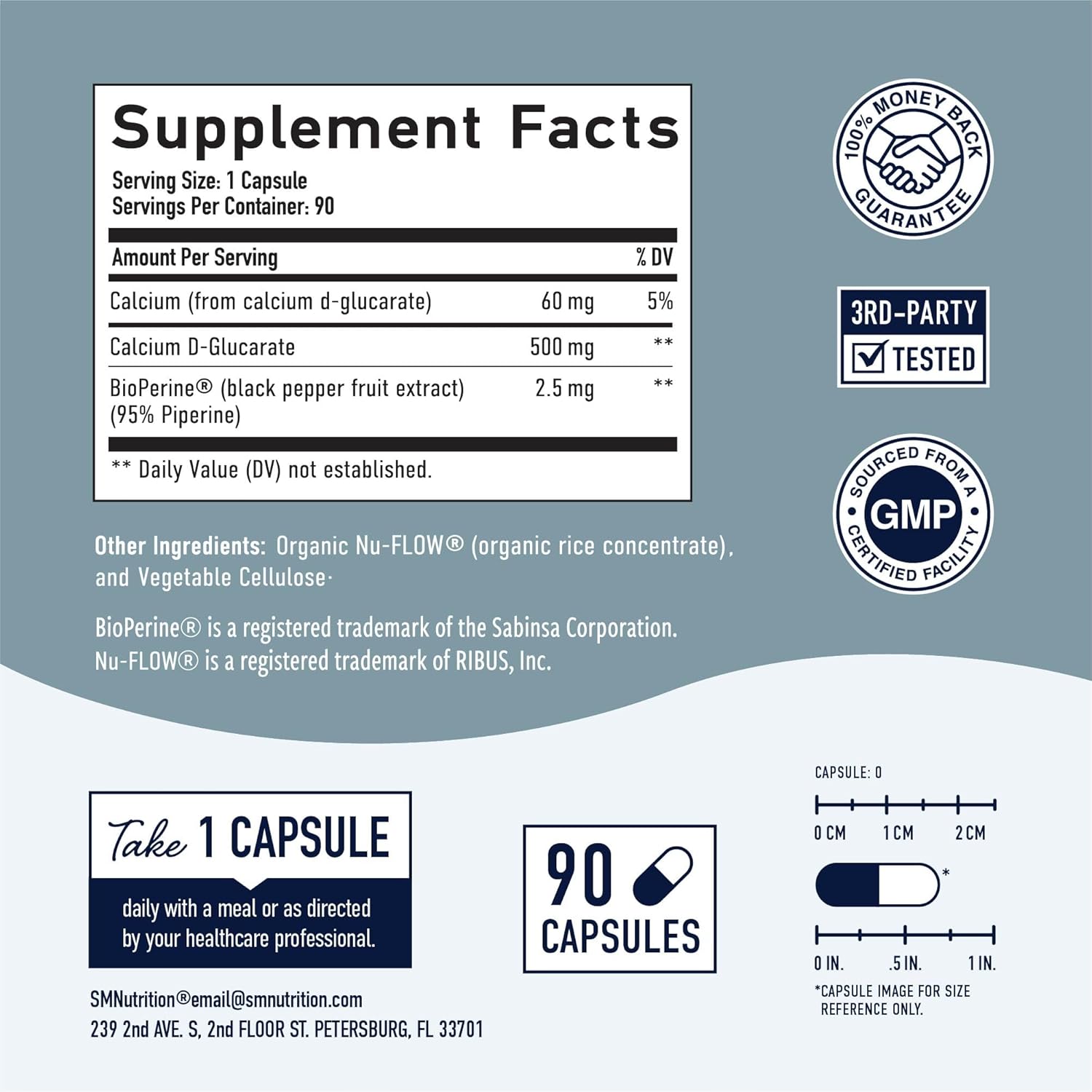 SMNutrition Calcium D-Glucarate | 500MG | 90 Capsules - Image 2