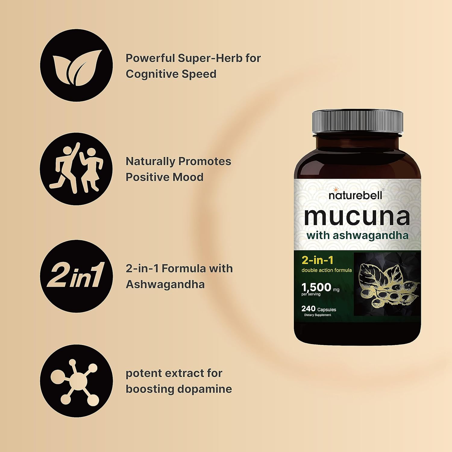 Mucuna Pruriens Triple Strength 1500mg Per Serving – 240 Capsules